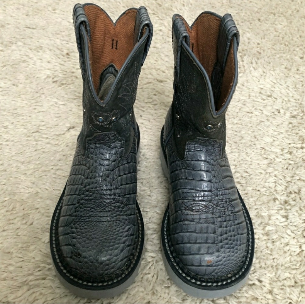 ARIAT Kid's Blue Suede & Croc Western Boots Sz 11
